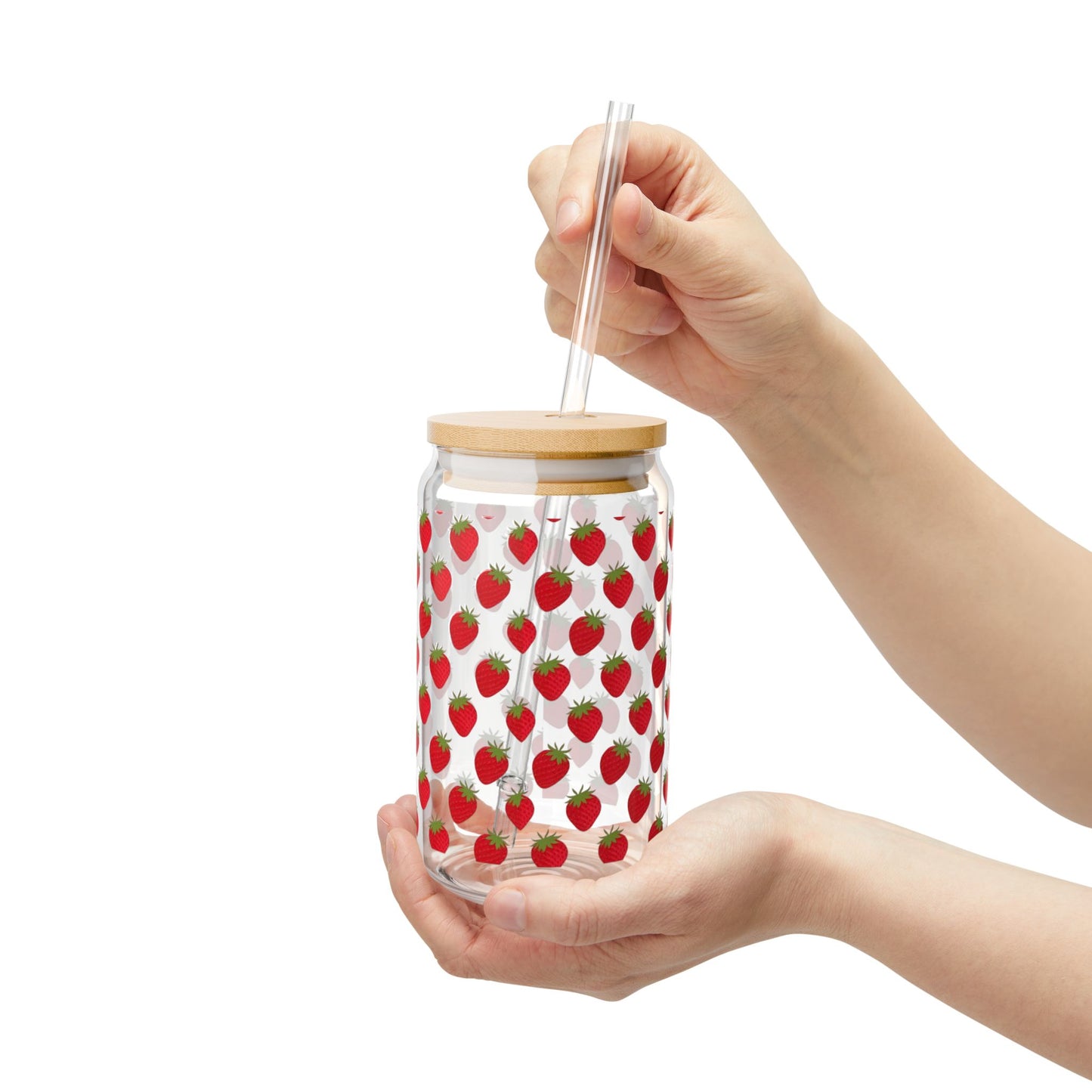 Strawberry - Glass 16oz with Bamboo Lid