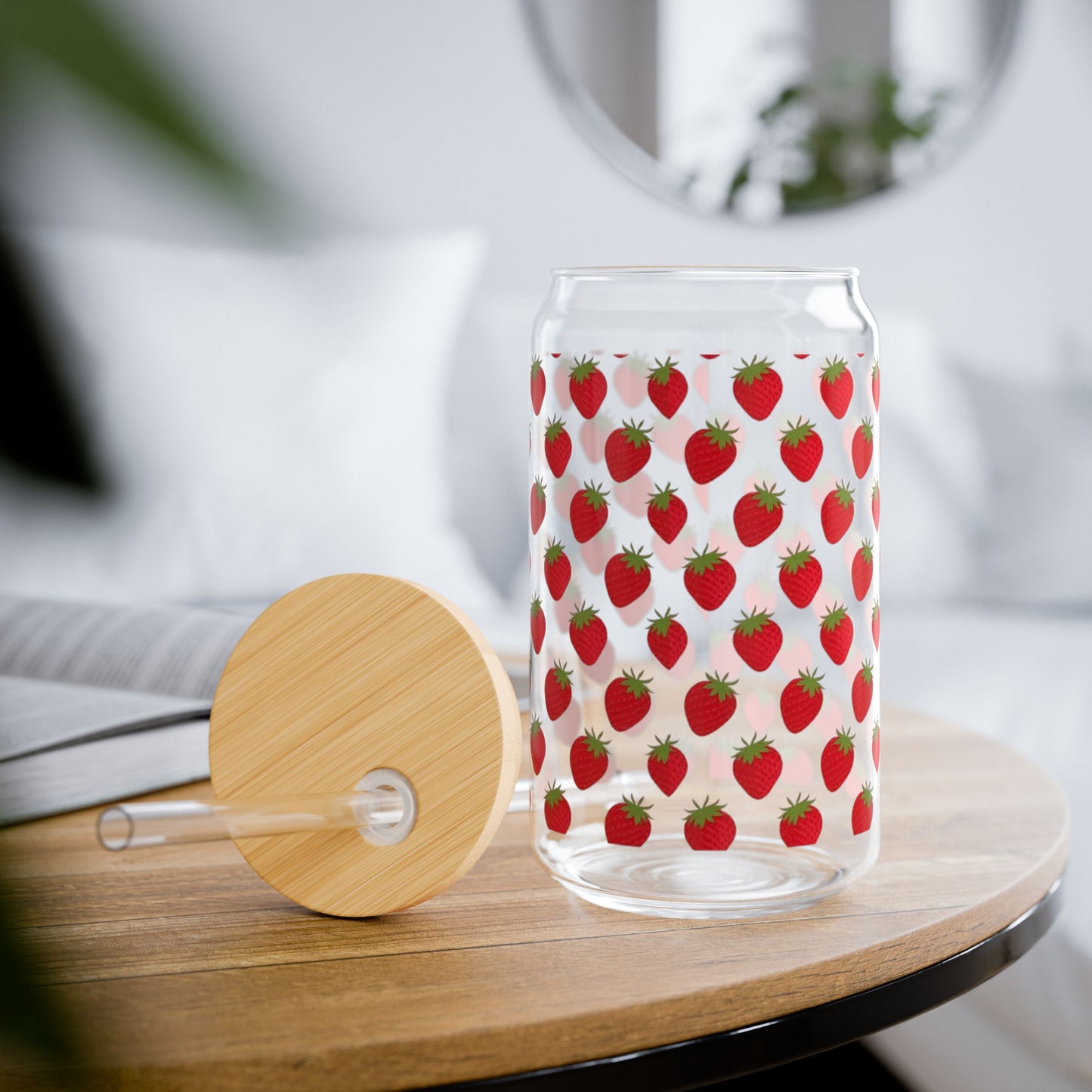 Strawberry - Glass 16oz with Bamboo Lid